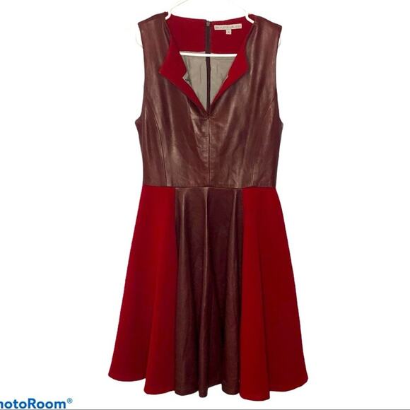 Beckley By Mellissa Mila Oxblood Leather Pleated Mini Dress Sleeveless Luxury - Picture 2 of 14